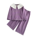 thumbnail image 1 of Auroural toddler Girl Clothes Set Children's Winter Striped Suit Lapel Baby Collar Long-sleeved Top And Long Pants Purple 5-6Years, 1 of 5