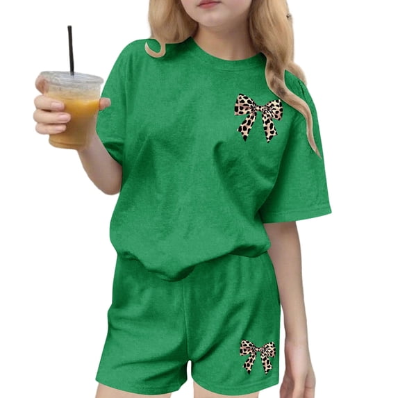 Auroural toddler girl clothes 3t sets Children's Summer Leisure Round Neck Short Sleeves Top And Shorts Two-piece Set For Kids