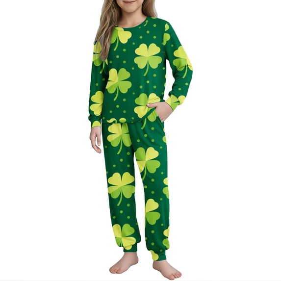 Auroural toddler girl clothes 5t sets St. Patrick's Day Printed Long Sleeved Shirt And Pants Set For Boys And Girls