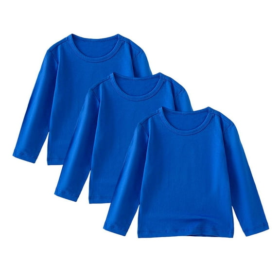 Auroural toddler girl shirts 2t long sleeve Toddler Kids Boys Fashion Cute Solid Color Soft Long Sleeve Top Round Neck T-shirt Three Piece Set Blue
