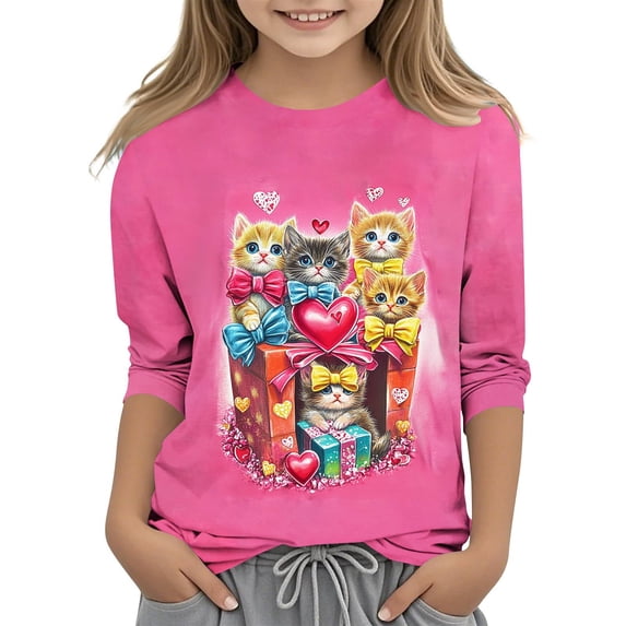 Auroural Toddler Girl Shirts 3T under $5.00 3-12Years Children's Fashion Cute Playful Print 3/4 Sleeve Round Neck Tops/shirt Hot Pink