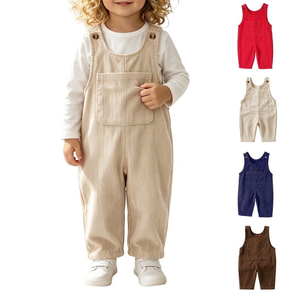 Auroural toddler girls overalls and jumpsuits Toddler Corduroy Bib Overalls Kids Casual Sleeveless Jumpsuit With Front Pocket Boys Girls Daily Long Pants
