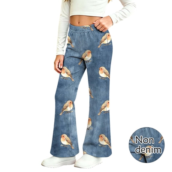 Auroural Toddler Girls Pants 2T - 3T Kids Girls Cute Bird Print Soft Elasticity Casual Flared Trousers Pants