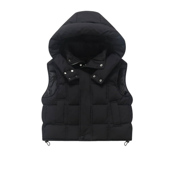 Auroural warm jacket for boys girls Children's Winter Solid-color Padded For Warmth With Sleeveless Casual Underneath,5-13Years Black 5-6Years
