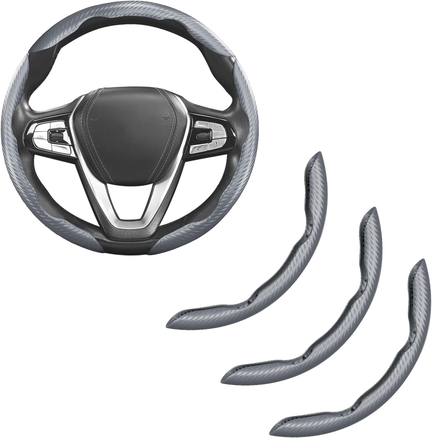 Aurovault Carbon Fiber Steering Wheel Cover, 3PCS Snap-On Anti-Slip Wrap, Universal  Car Steering Wheel Protector, Easy Install Interior Accessories