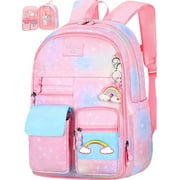 Aursear School Backpack for Girls, Kids School Bag Casual Cute Bookbag with Compartments for Teen Girl Students Elementary Middle School, Pink