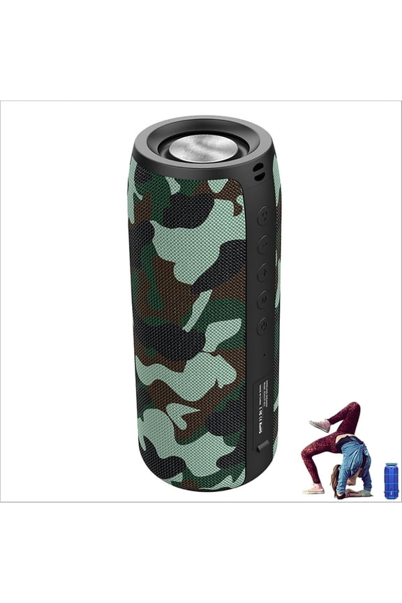 Aursear IPX5 Waterproof Bluetooth Speaker - Portable 360° Stereo Sound, 1800mAh Battery, Ideal for Outdoor & Indoor Use Camouflage