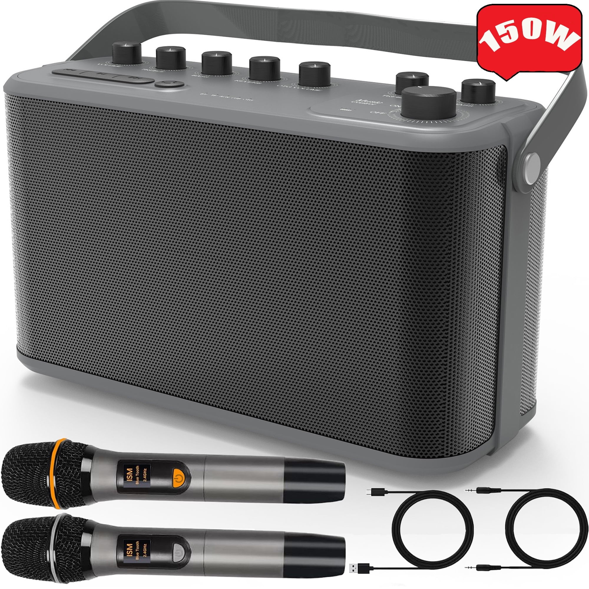 Aursear Portable Karaoke Machine with 2 Wireless Microphones for Adults ...