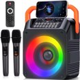 thumbnail image 1 of GMDISC Karaoke Machine, Portable Bluetooth Karaoke Speaker with 2 Wireless Microphones, PA System for Adults Kids with LED Lights, Supports FM/AUX/USB/TF for Home Party, 1 of 6