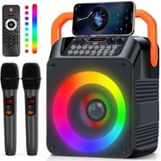 Aursear Karaoke Machine, Portable Bluetooth Speaker with 2 Wireless Microphones for Adults & Kids with Lights, Karaoke Microphone with PA System Supports USB/TF/REC/FM/AUX for Home Party