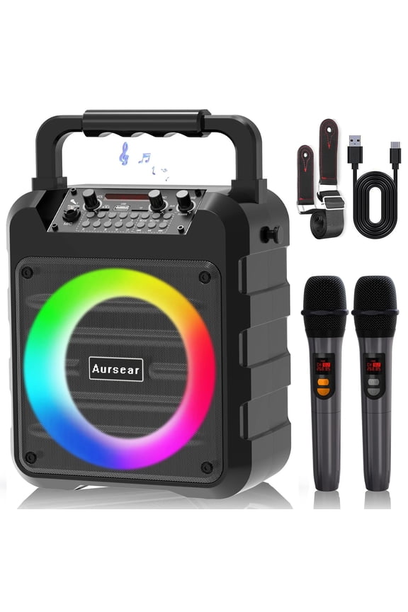 Karaoke Machine for Kid & Adult, Portable Home Karaoke System Singing Machine with Strap, Bluetooth Speaker with RGB Light for Party