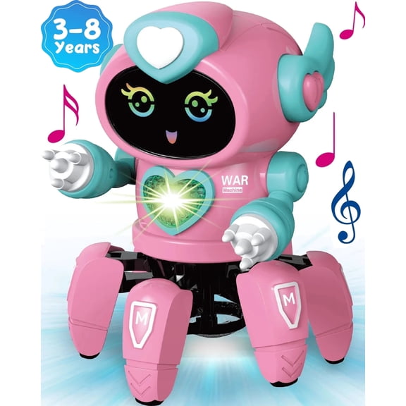Robot Toys for Kids, Interactive Smart Walking Dancing Robot with Flashing Eyes and Music for age 3-8 Boys Girls Birthday Gift Present, Pink
