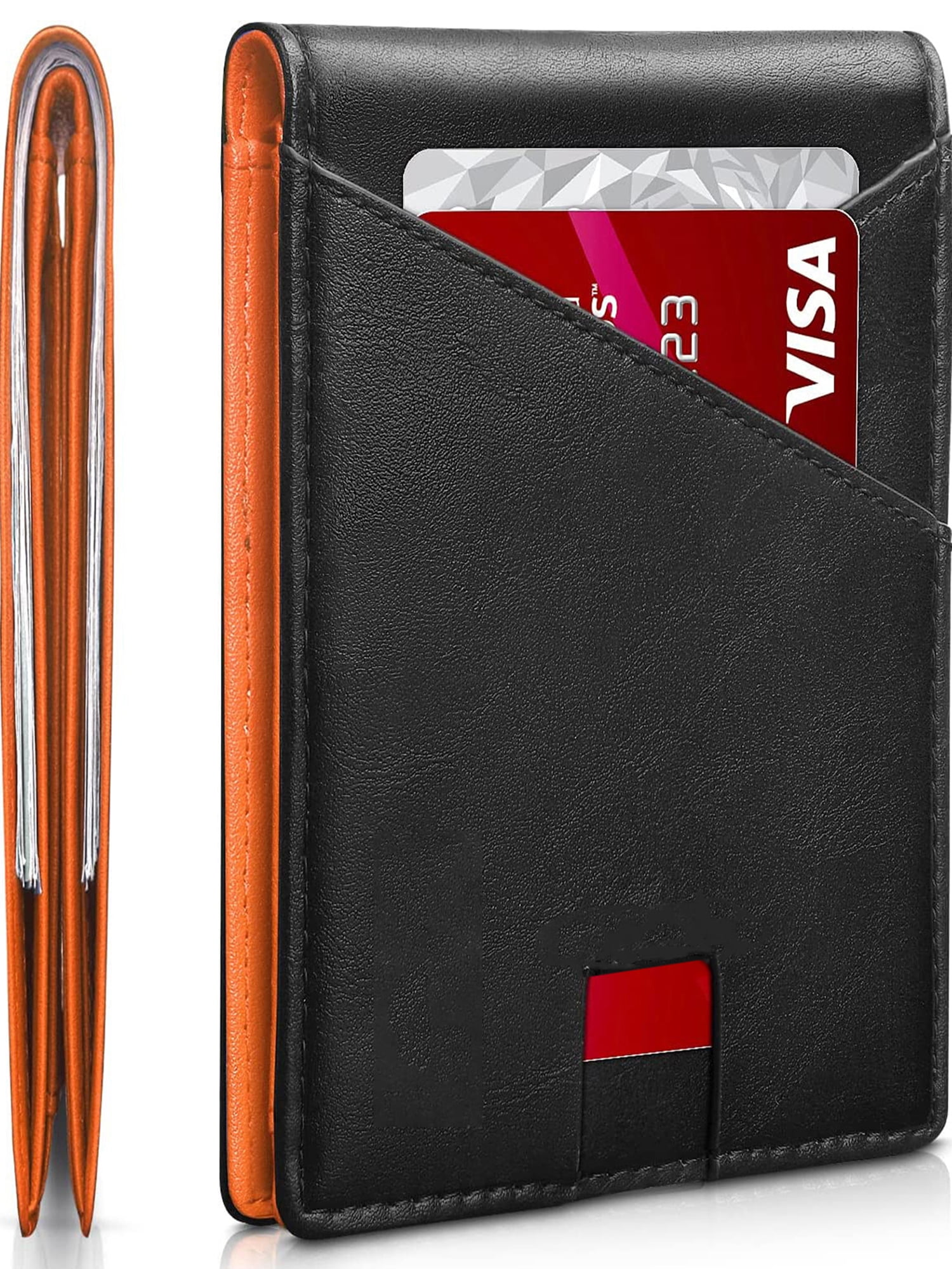 Aursear Slim Minimalist Wallets for Men - Genuine Leather Credit Card Holder Front Pocket RFID Blocking Bifold Wallet