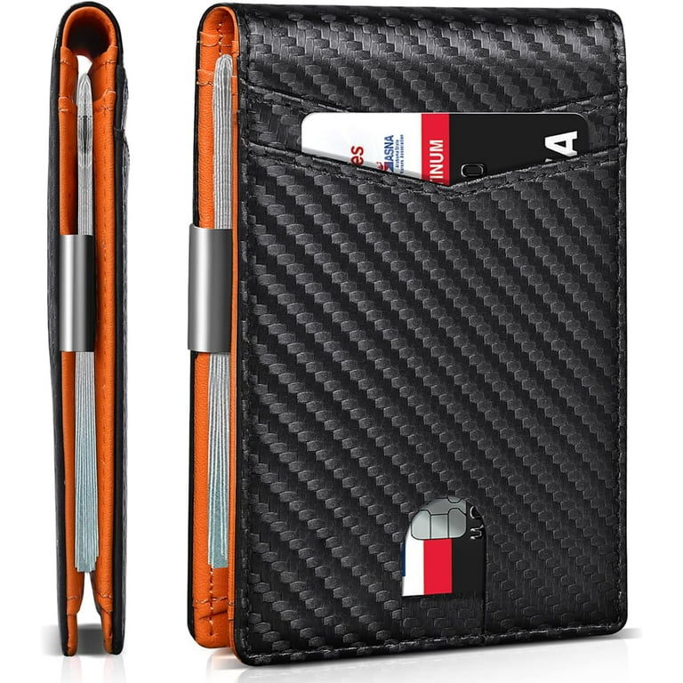 Aursear Wallet for Men Slim Genuine Leather Mens Wallet RFID Blocking Credit Card Holder with Money Clip