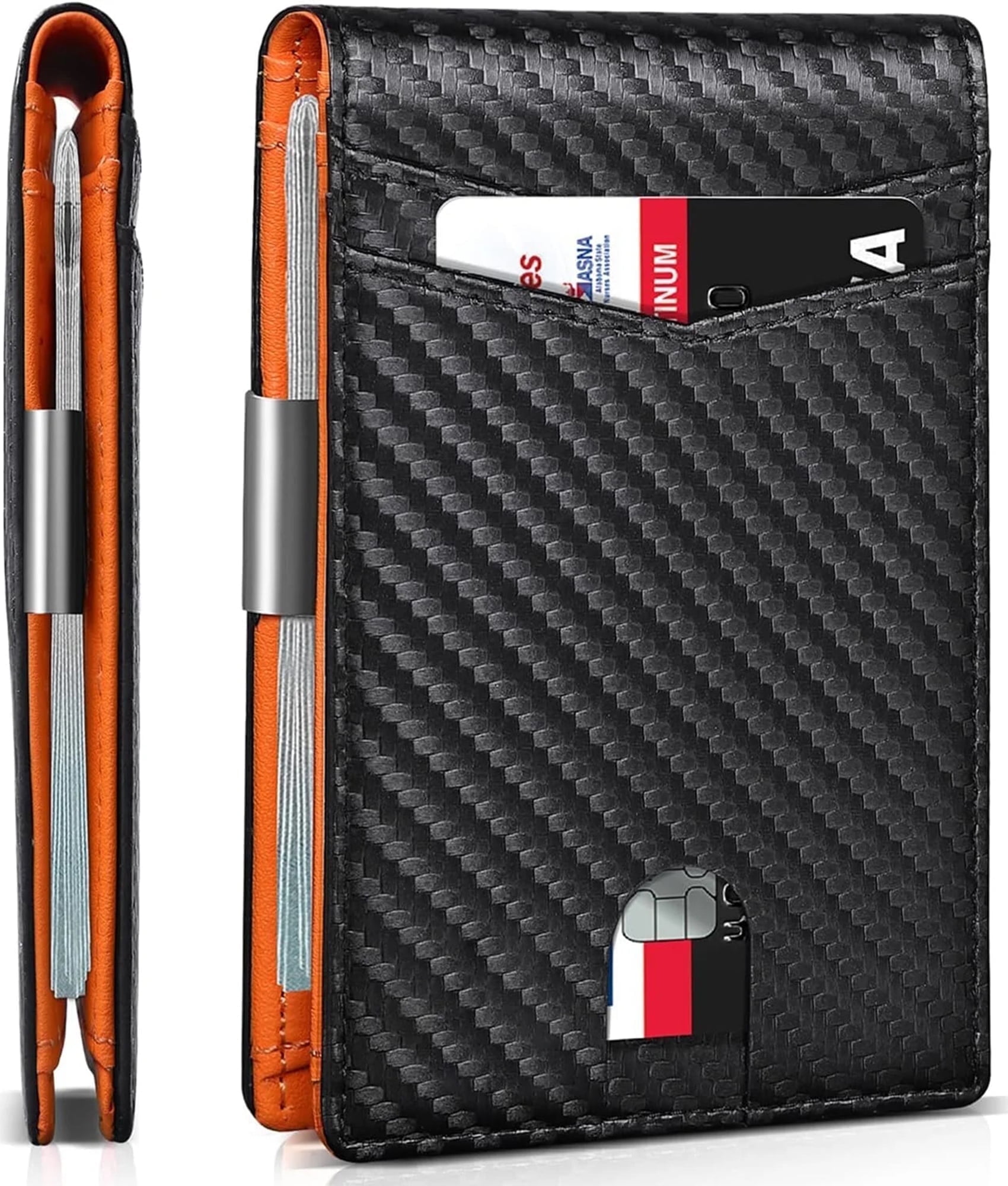 AURSEAR Wallet for Men Slim, Genuine Leather Minimalist Mens Wallet RFID Blocking Credit Card Holder with Money Clip, Best Gift