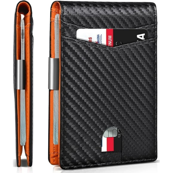 Aursear Wallet for Men Slim, Genuine Leather Minimalist Mens Wallet RFID Blocking Credit Card Holder with Money Clip, Best Gift