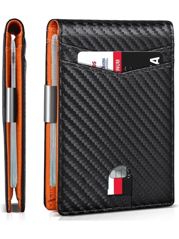 Wallet for Men Slim, Genuine Leather Mens Wallet RFID Blocking Credit Card Holder with Money Clip Holiday Gifts