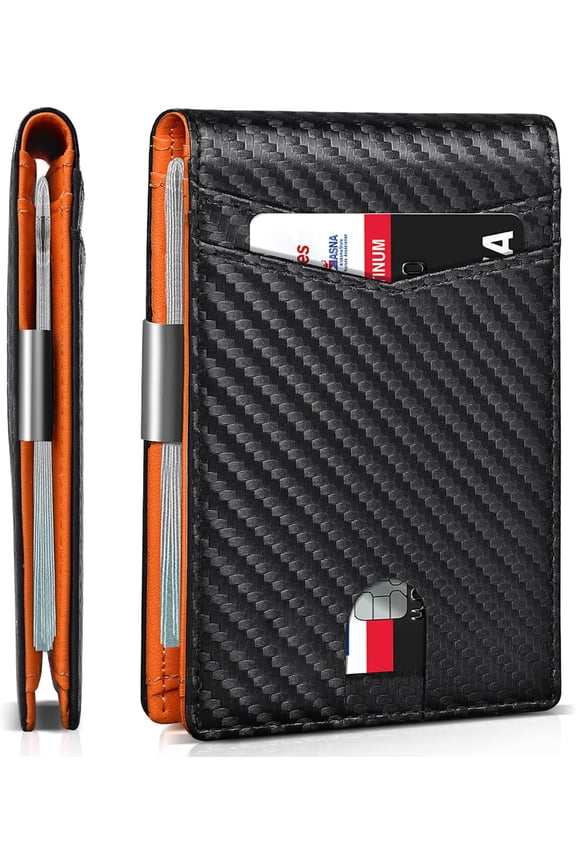 Wallet for Men Slim, Genuine Leather Minimalist Mens Wallet RFID Blocking Credit Card Holder with Money Clip, Best Gift