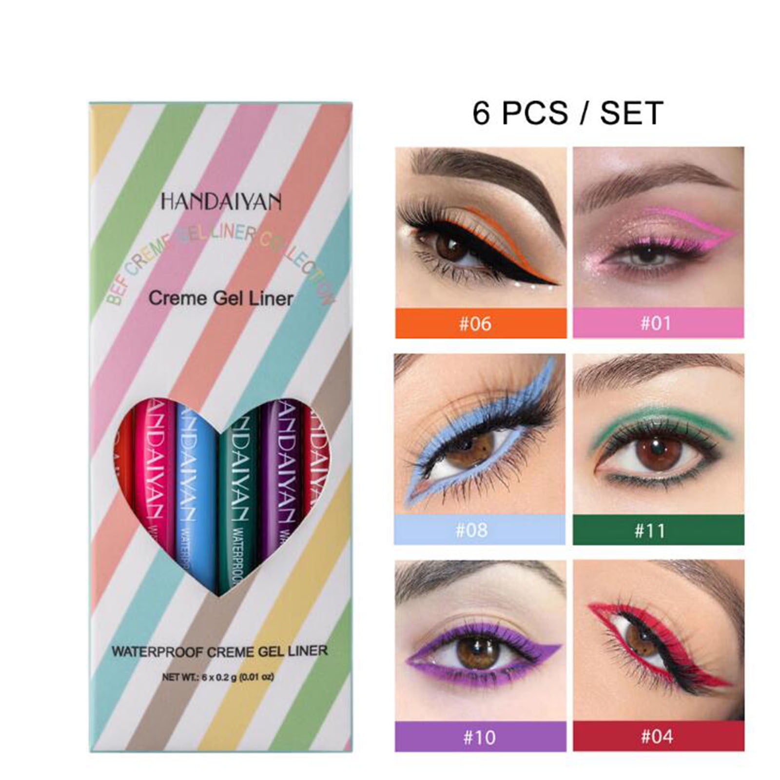 Aursykel 6 Sets Long lasting Waterproof Eyeliner Pencil Kit with Double ...