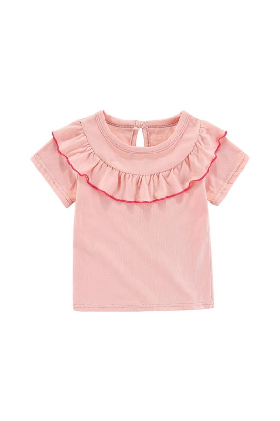 Baby Girl Short Sleeve T Shirts Toddler Ruffle Blouse Kid Solid Color Tee Casual Summer Tops Clothes