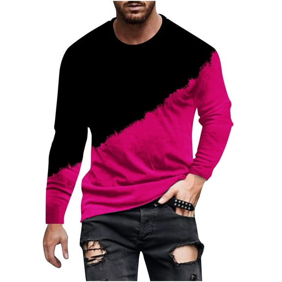 Aursykel Big and Tall Shirts for Men Crew Neck Color Block Clothes Long Sleeve Top Comfort Casual Fashion Tops