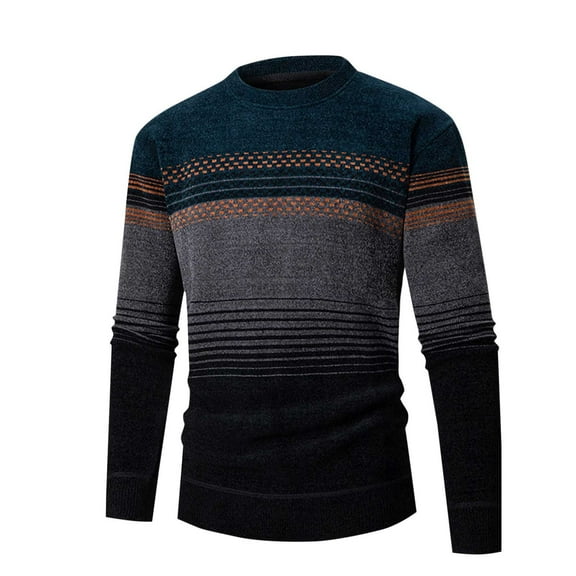 Aursykel Big and Tall Top Fashion Sweater for Men Crew Neck Tops Stripe Outfits Casual Knitted Pullover Sweaters