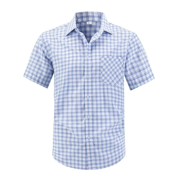 Aursykel Business Button Tees Shirts for Men Casual Shirt Top with Pockets Summer Striped Short Sleeve Tee Top