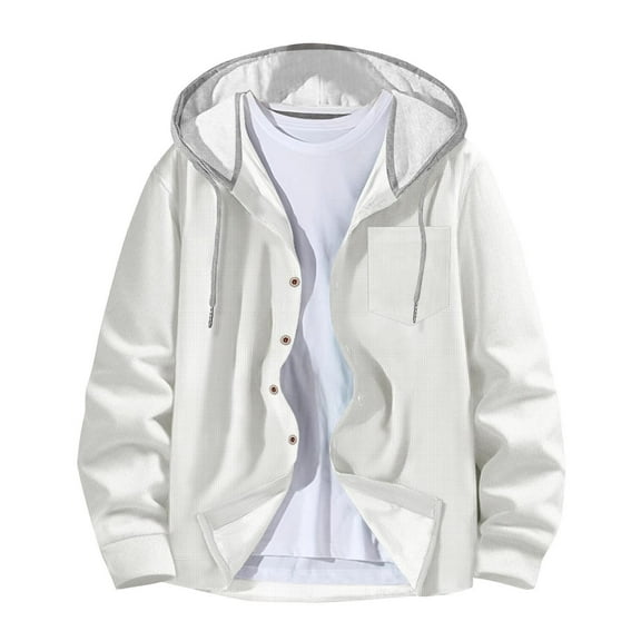 Aursykel Casual Sweatshirts for Mens Hooded Drawstring Button Down Sweatshirt Hoodies Comfortable Jackets Long Sleeve Coats