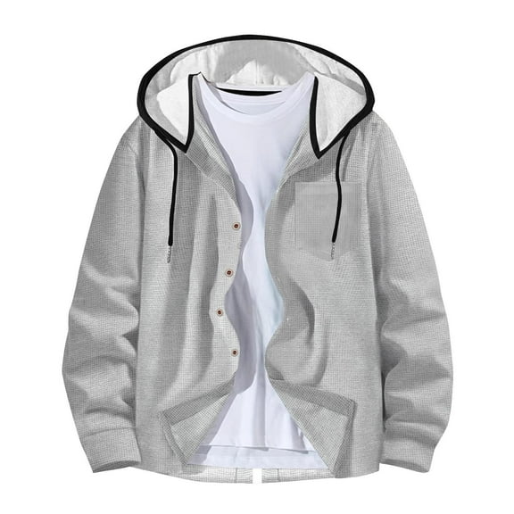 Aursykel Casual Sweatshirts for Mens Hooded Drawstring Button Down Sweatshirt Hoodies Comfortable Jackets Long Sleeve Coats
