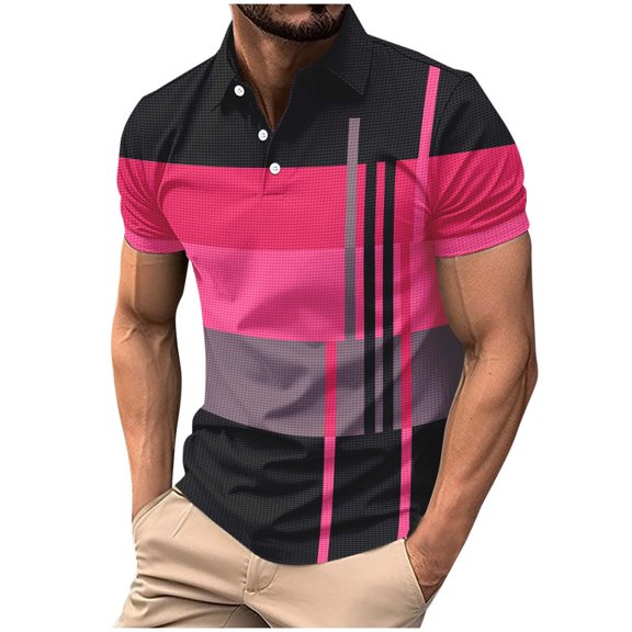 Aursykel Casual Tee Shirt for Men Color Block Collared Tees Top Short Sleeve Shirts Comfortable Fashion Clothes