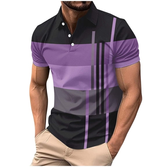 Aursykel Casual Tee Shirt for Men Color Block Collared Tees Top Short Sleeve Shirts Comfortable Fashion Clothes