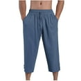 thumbnail image 1 of Aursykel Cotton Linen Pants for Men Capri Pants Loose Fitting Cropped Mens Elastic Waist Pants with Pockets, 1 of 5