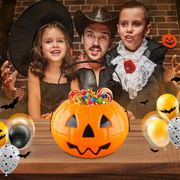 Aursykel Foldable Detachable Halloween Pumpkin Bucket Candy Holder 2pc Set Long Lasting Plastic Multipurpose for Party Decor Indoor Outdoor Use