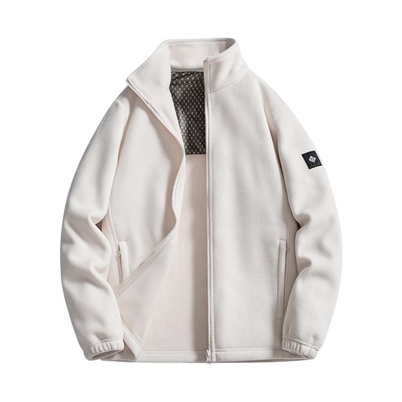 Aursykel Full Zipper Men's Jacket Solid Color Long Sleeve Fleece Jackets Outdoor Hiking Clothing Winter Coats