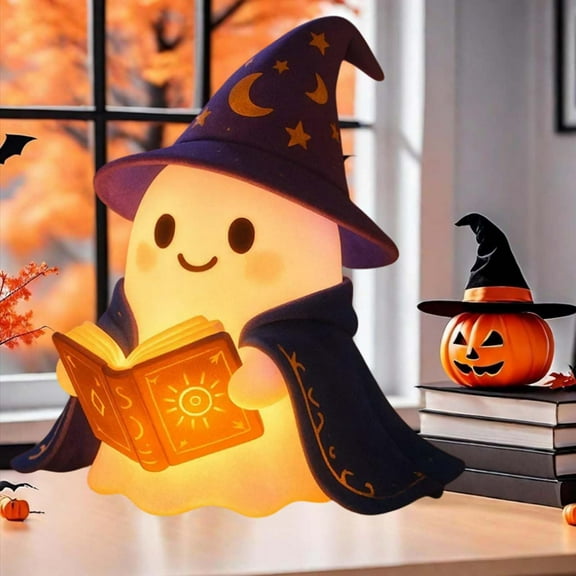 Aursykel Ghost Wizard Book Light Indoor Decorations with Battery Powered Gentle Led for Halloween Enthusiasts and Magical Displays 9.1in Multicolor