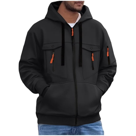 Klisyaur Hooded Sports Jackets For Mens Solid Color Jacket Big and Tall Tops Fall Winter Clothing Casual Top
