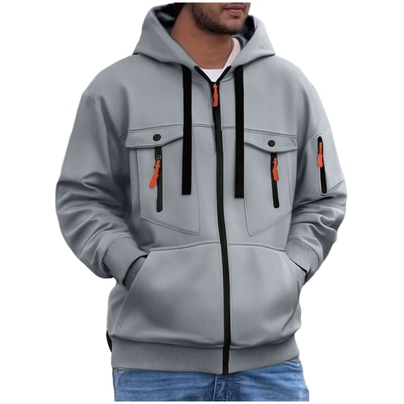 Klisyaur Hooded Sports Jackets For Mens Solid Color Jacket Big and Tall Tops Fall Winter Clothing Casual Top