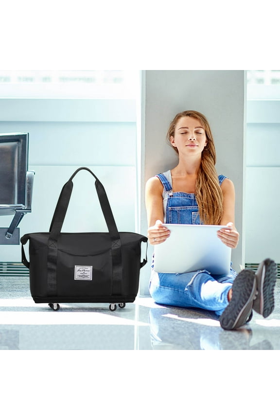 Large Capacity Folding Luggage with Wheels,Expandable Travel Duffel Bag with Dry Wet Separation,Portable Travel Fabric Bag for Gym,Vacation,Airline,Business Trips,Camping