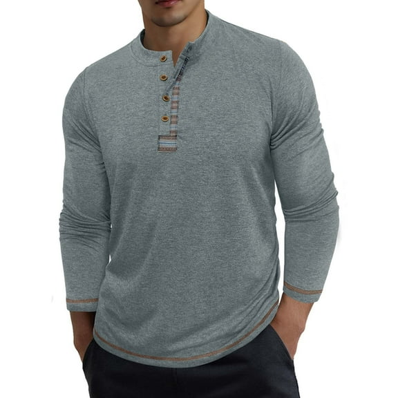 Aursykel Long Sleeve Shirts for Mens Crew Neck Button Pullover Top Casual Fashion Lightweight Comfort Clothes
