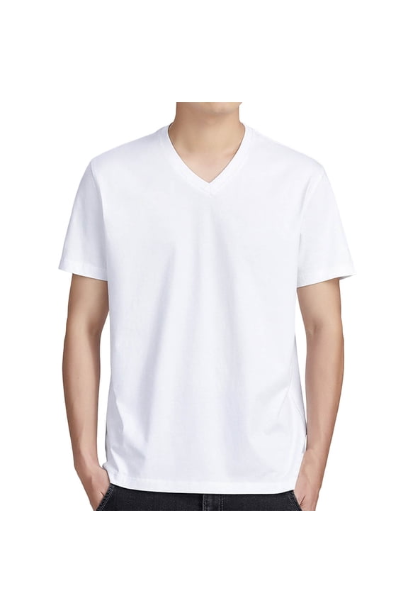 M-4XL Big and Tall Shirt for Men Plain V Neck Short Sleeve T Shirt Summer Lightweight Thin Basic Tee