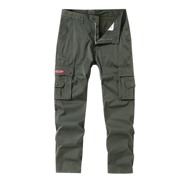Klisyaur Men Fashion Straight Leg Pants Solid Color Pleated Zipper Full Length Cargo Pants with Pockets