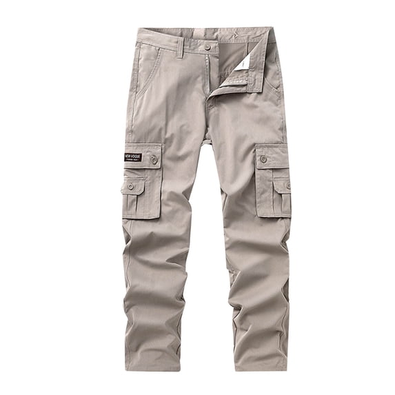 Klisyaur Men Fashion Straight Leg Pants Solid Color Pleated Zipper Full Length Cargo Pants with Pockets