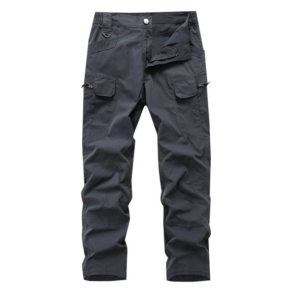 Klisyaur Men Fashion Straight Leg Pants Solid Color Pleated Zipper Full Length Cargo Pants with Pockets