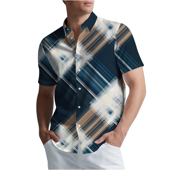 Aursykel Men's Big and Tall Shirts Plaid Button Down Shirt Casual Short Sleeve Tee for Men Summer Comfort Tops