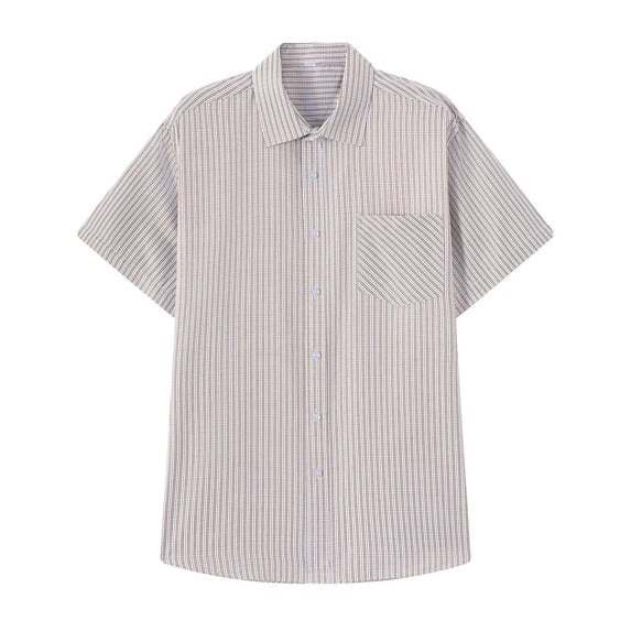 Aursykel Men's Business Button Shirts Summer Striped Short Sleeve Tee Top for Men Casual Shirt Tops with Pockets