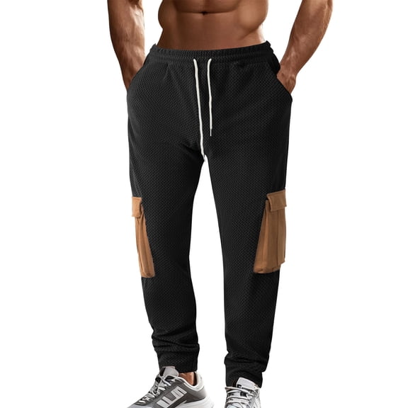 Aursykel Men's Color Block Pant with Multiple Pockets Comfortable Cargo Pants Outdoor Work Sweatpant for Casual