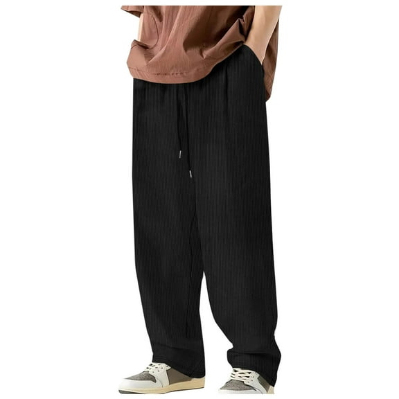 Aursykel Men's Corduroy Pants Big and Tall Pant Casual Drawstring Elastic Waist Straight Leg Sweatpants with Pockets
