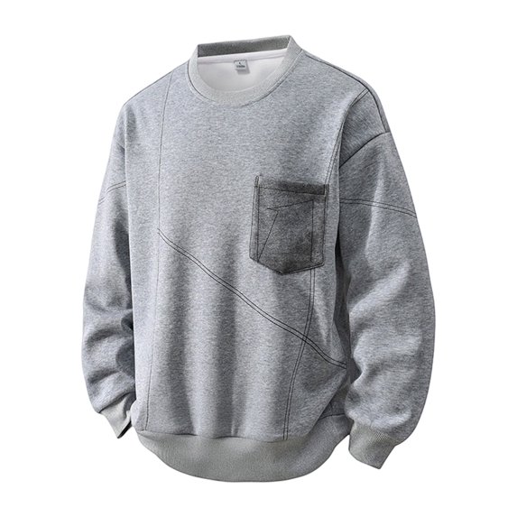 Klisyaur Men's Crewneck Pullover Sweatshirt With Pocket Big and Tall Sweatshirts Casual Long Sleeve Tops Comfortable Soft Solid Color Top