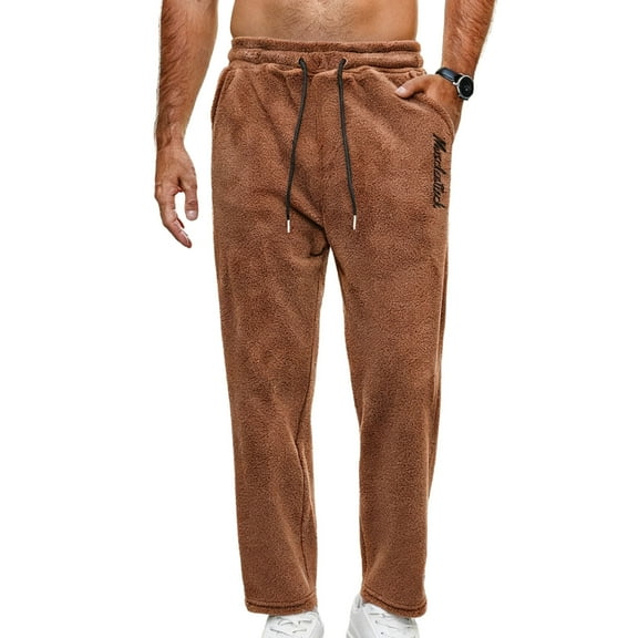 Aursykel Men's Fleece Pants with Pocket Warm Straight Leg Pant Drawstring Elastic Waist Casual Outdoor Trousers
