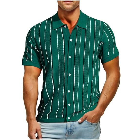 Aursykel Men's Striped Shirts Button up Short Sleeve Shirt Top for Men Summer Comfortable Vintage Beach Tee Tops